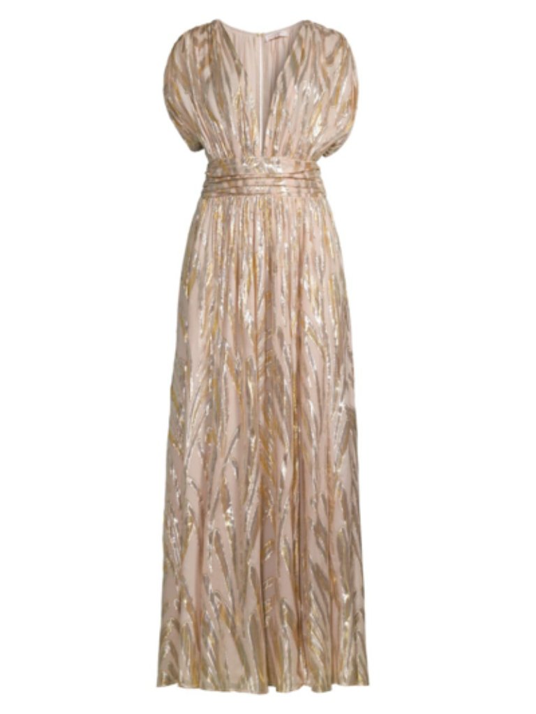 Ramy Brook Jessieann Metallic Silk Gown In Gold / Blush Nwt, Size 2